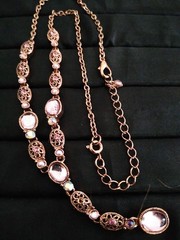 Vtg Avon SP Y-Drop Necklace Rose Gold Tone Glass AB Rhinestone 18″ Adjust(L176)