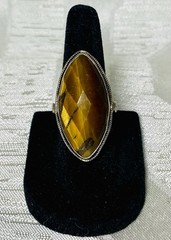 Vintage 925 Sterling Silver Tiger Eye Marquise Large Statement Ring Size 5.5