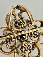 Vintage 14k Brooch Or Pendant W/ Blue Sapphire 6grams 1″ 1940s