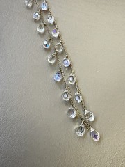 14kt Gold Filled Station Necklace AB Iridescent Crystal Glass Dangle Beads 32in