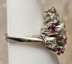 Vintage GOTHIC Kinsley & Sons Inc. 14K White Gold Diamond Ruby Ring 1940s Rare