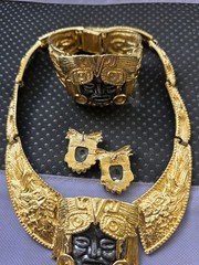 Salvador Teran for Marbel Mexico Necklace Set Aztec Maya 22k Plated Pre Owned #7