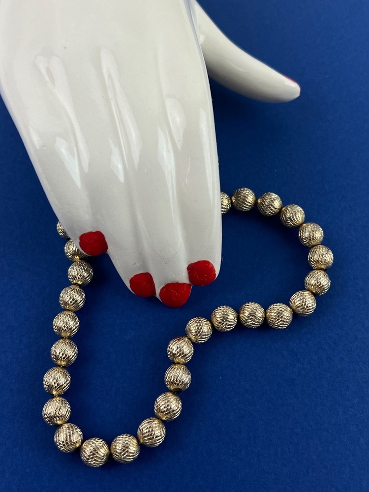 Vintage Crown Trifari Ball Bead Textured Gold Tone Chocker 14.5-16” Necklace