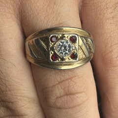 Vintage 14k GE Cubic Zirconia & Ruby Man’s Ring Size 12.75