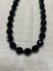 Vintage M.I. Western Germany Black Faceted Glass Necklace 16” + Earrings