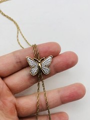 Vintage 1979 Avon Butterfly 17” Silver & Gold Tone Lariat Dangle Style Necklace