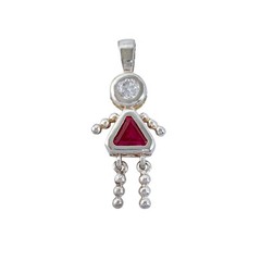 Vintage Sterling Silver 925 Ruby and Cubic Zirconia Girl Pendant