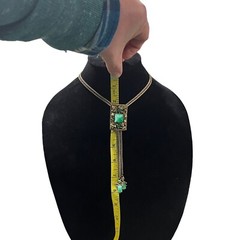 Vtg Selro Selini Necklace Jeweled Slide & Figural Faces Herringbone Chain 25”