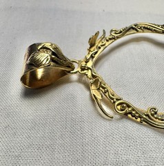 Vintage 1970-80s Heavy Gold Tone Ornate Oval Pendant Victorian Style, Floral