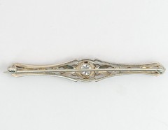 Art Deco Platinum & Gold Mixed .40ct Diamond Solitaire Brooch Bar Pin SI2 F/G