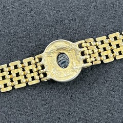 Vintage Gold Tone Watch Link Style Bracelet Center Blue Cabochon Rhinestones