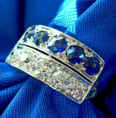 Original EARTH MINED DIAMOND SAPPHIRE Deco Statement Ring PLATINUM Filigree Band