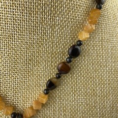 Vtg Genuine Brown Gold Tiger Iron Pendant Yellow Citrine Beaded Necklace Sz 17″