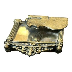 JJ Signed Vintage Cat Mirror Brooch Gold Tone Figural 2.25in