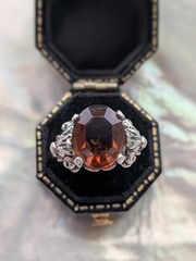 Vintage Cini Sterling Ring-Topaz Colored GLASS-Fleur de Lis Setting