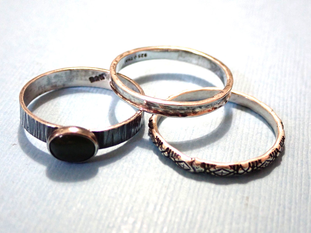 3 Bands Stone Bark Silpada Indent Thin Design Rings Sizes 11.25 & 11.5 Silver