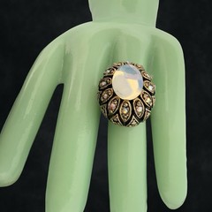 Vintage 🖤 DOME BALL Moonstone AB Rhinestone COCKTAIL STATEMENT Ring Adjustable