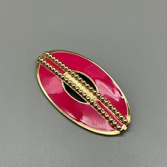 Brooch Womens Pink Vintage Gold Tone Enamel Oval Beaded Accent Pin 2.5 Inches