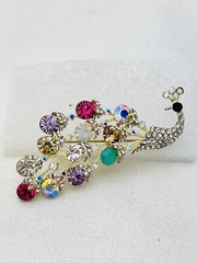 Silver Tone 115 Multicolor Crystal Peacock Pin/Brooch