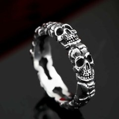 New Personality Men’s Solid 925 Sterling Silver Skull Gothic Punk Band Ring