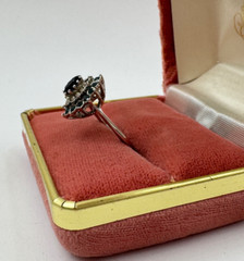 BLUE MARQUISE FAUX SAPPHIRE HALO SETTING SILVER TONE RING SIZE 5.25 UNSIGNED