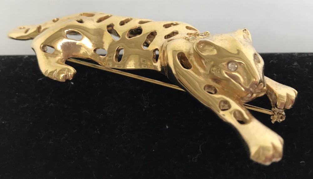 VTG 1986 Signed Lady Remington Tiger Cat Brooch with Jeweled Collar 3.5″