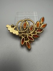 Juliana D&E BOOK PIECE Brooch Pin Orange Rhinestone Gold Tone Wire Ref 4263 2.5”