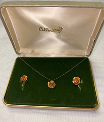 1/20 12 KT GOLD FILLED Vintage Necklace & Earring Rose Set By Cellinicraft – Box