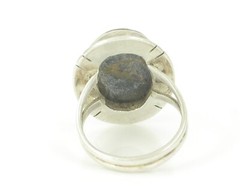 Vintage 925 Sterling Silver Man Made Jasper Composite Black and Gold Oval Ring 7