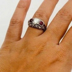 Art Deco Style Round Lab Created Diamond Ruby Engagement Ring 14K White Gold FN