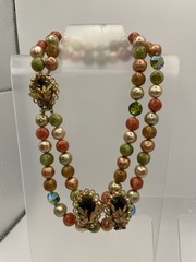 Exquisite Vintage Necklace & Earrings. Peridot, Coral, & Peach Colors W/ Gold .