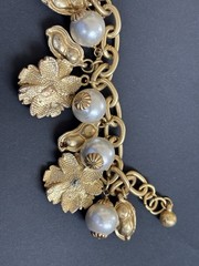 John Wind Maximal Art Charm Bracelet Matt Gold Tone Pearl Crystal Peanut Flower