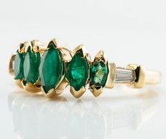 Natural Emerald Diamond Tapered Baguette Ring 14K Gold Band