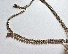 1950s-1960s Vintage Topaz & Aurora Borealis Rhinestone Necklace Earrings Set