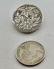 Antique Victorian Engraved Forget-me-Knot Flowers & Ivy Leaves Silver Brooch