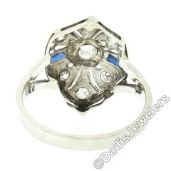 Antique Art Deco 14k White Gold 0.24ct Diamond Sapphire Filigree Open Work Ring