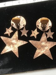 Vintage High End Fashion Jewlery Copper Moon & Stars Clip-on Earrings
