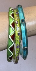 Vintage Clear Acrylic Resin Rhinestone Jewel Bangles Lot 3 Lime Green Turquoise