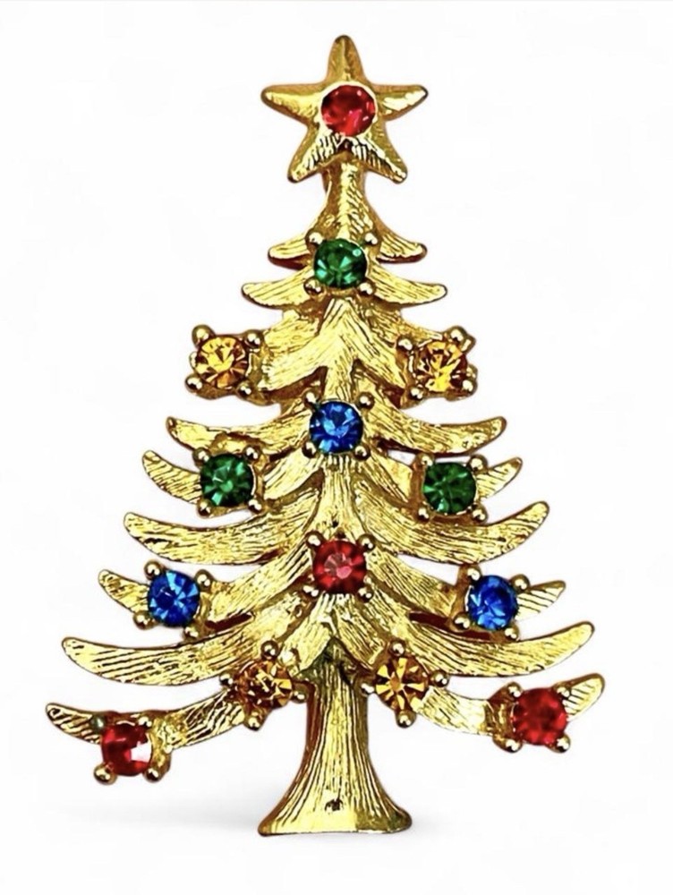 Eisenberg Ice Vintage Christmas Tree Rhinestone Brooch Pin Colorful Holiday Luxe