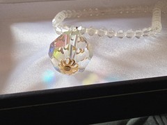 CZECH AURORA BOREALIS CRYSTAL BALL w CRYSTAL CHAIN PENDANT NECKLACE☆FILIGREE CAP