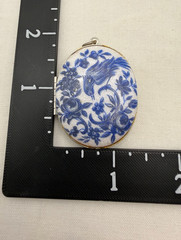 Vintage Blue Bird Locket Floral Delft Revival Pendant Silver Tone c. 1940