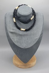 Vintage twisted black beaded small pearl necklace N1D