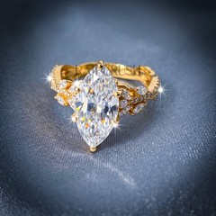 Vintage Marquise Moissanite Engagement Ring 14K Yellow Gold Plated 925 Silver