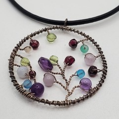 Artisan Tree of Life Pendant 925 Clasp Necklace 15in Leather Mixed Bead Handmade