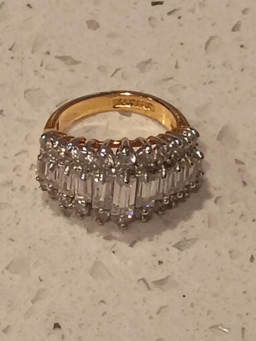 14K Gold Filled Waterfall Cluster Ring Retro Baguette CZ Estate Ring Size 6