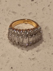 14K Gold Filled Waterfall Cluster Ring Retro Baguette CZ Estate Ring Size 6