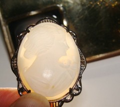 Vintage Harwood 6.1g Sterling Silver Carved Shell Cameo Brooch Pin 37mm x 30mm