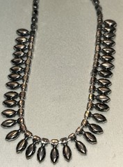 Joseph Warner Signed Black Glass Rhinestone Bib Necklace Vintage Mid Century 15”