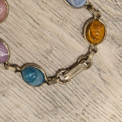 Vintage Childs Scarab beetle Bracelet Cabochon Egyptian Revival Jewelry Pastel