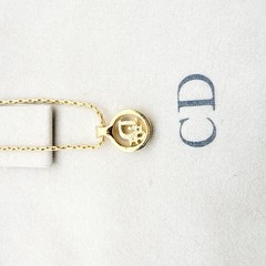 Christian Dior CD Logo Gold Necklace with Pouch 39-44cm